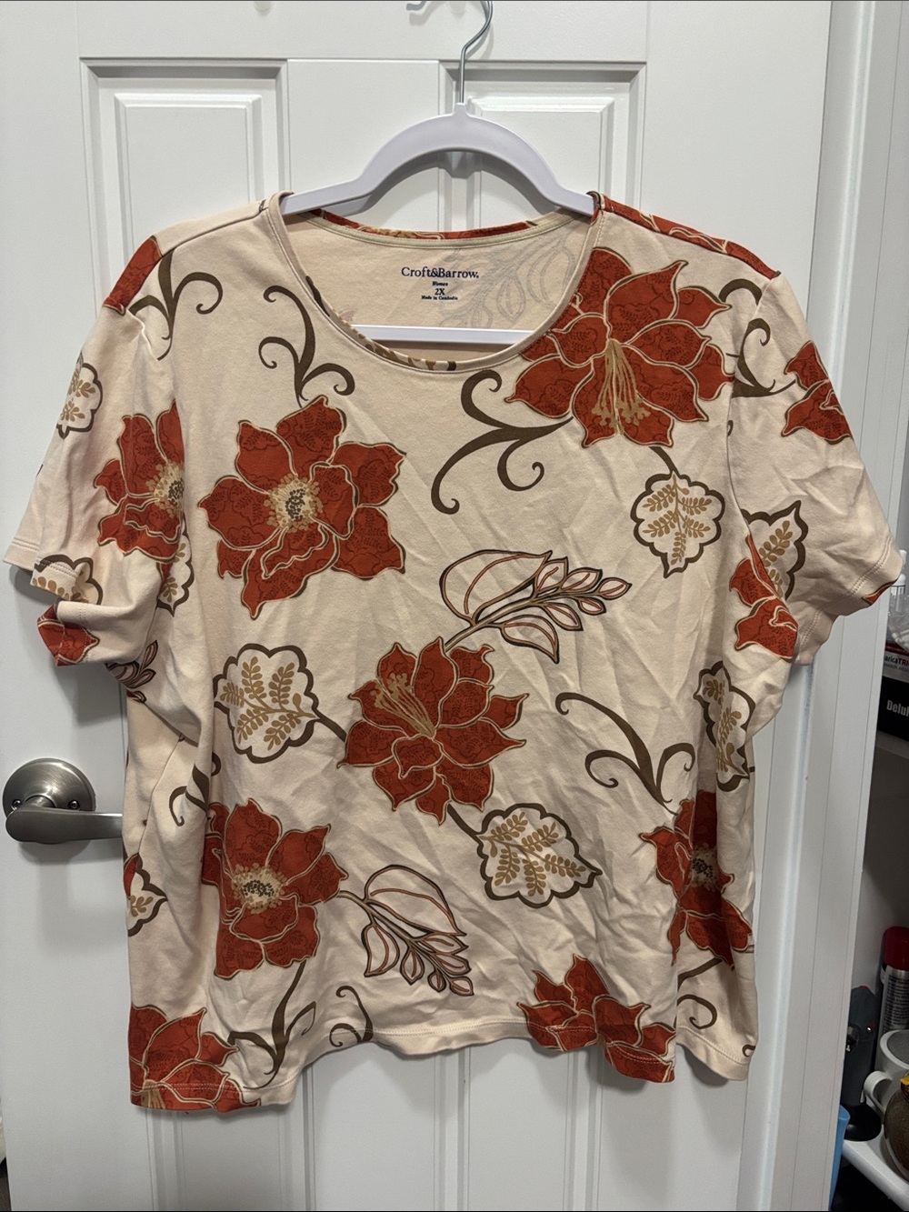 croft & barrow Cream Short-Sleeve Tee with Rust Floral Print